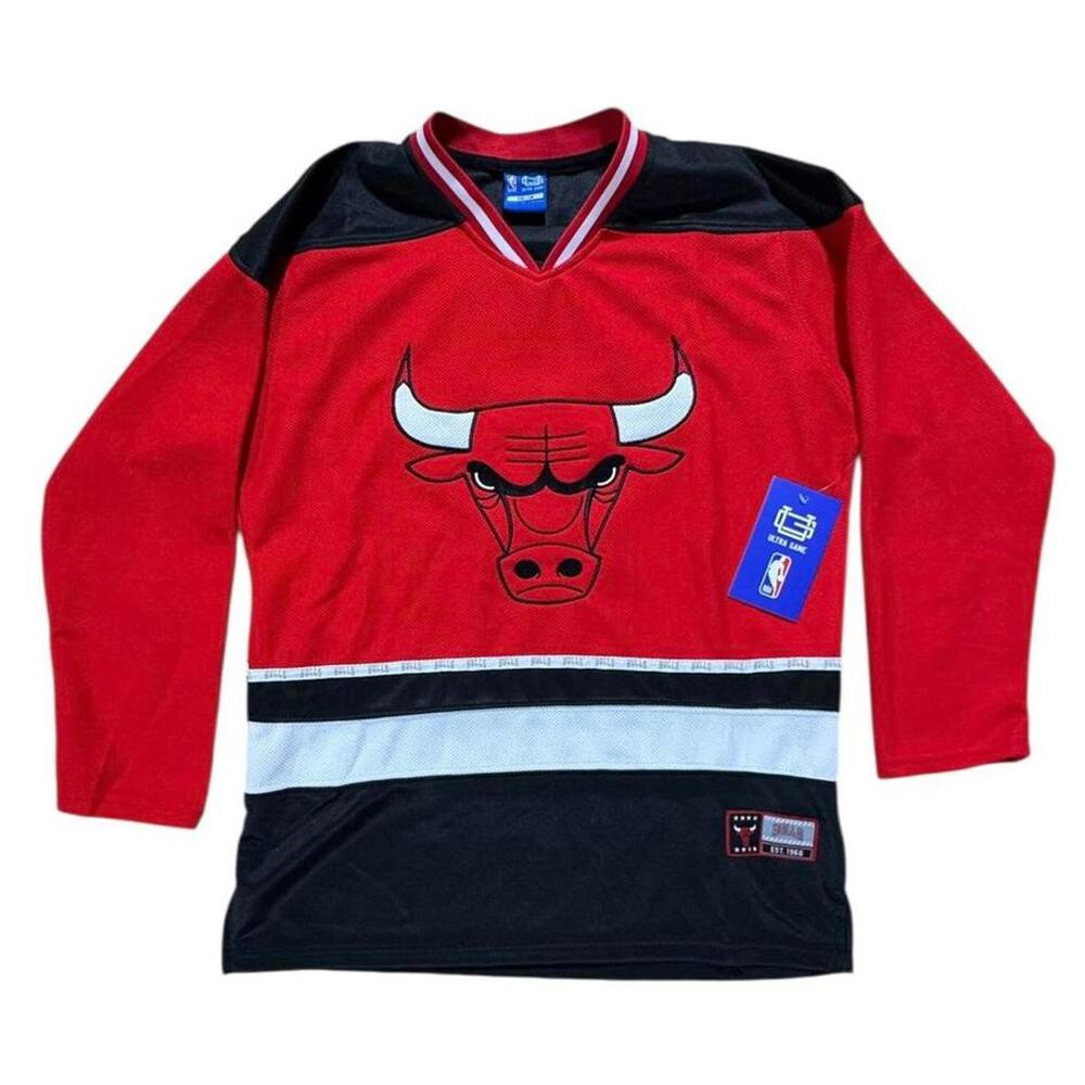 Chicago Bulls NBA Hockey Style Jersey Red Black White